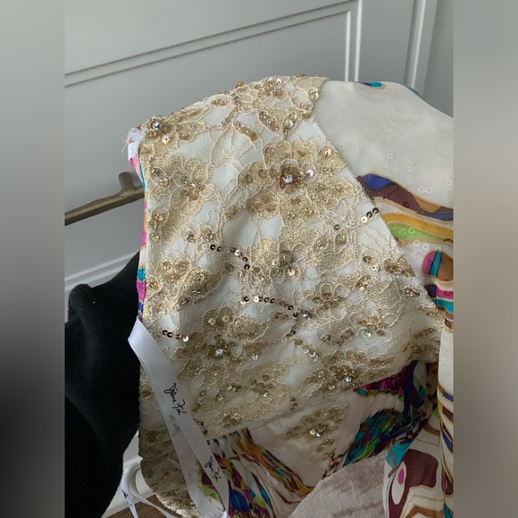 Vintage 90’S Y2K DIANE FREIS Silk Long Sparkle Bright Boho Strapless Gown Size 6 - Picture 8 of 16